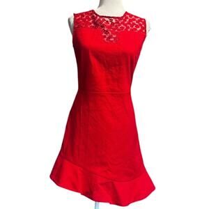 Maje Red Lace Asymmetric Faubourg Ruffle Dress Valentine's Day (Size 2/US Med)